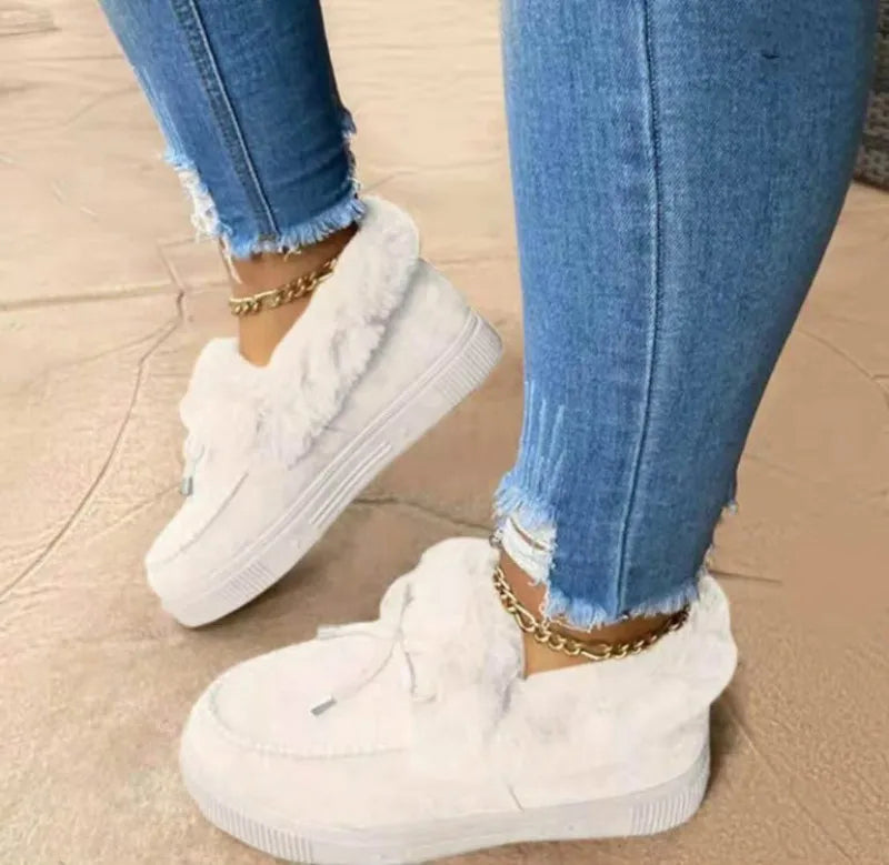 Chaussures hiver avec fourrure chaude blanches
