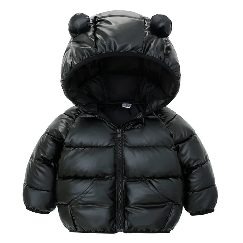 Doudoune à capuche avec oreilles mignonnes noire