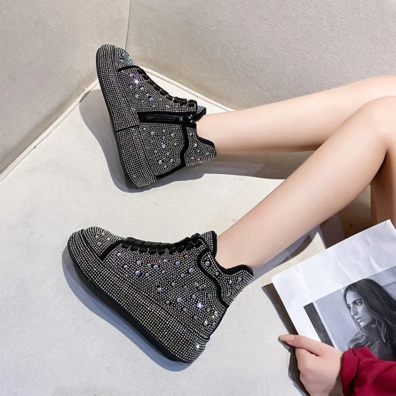 Baskets à lacets avec strass argentés pour femmes
