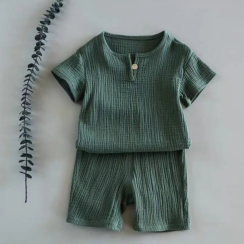 Ensemble 2 Pièces en coton et lin vert
