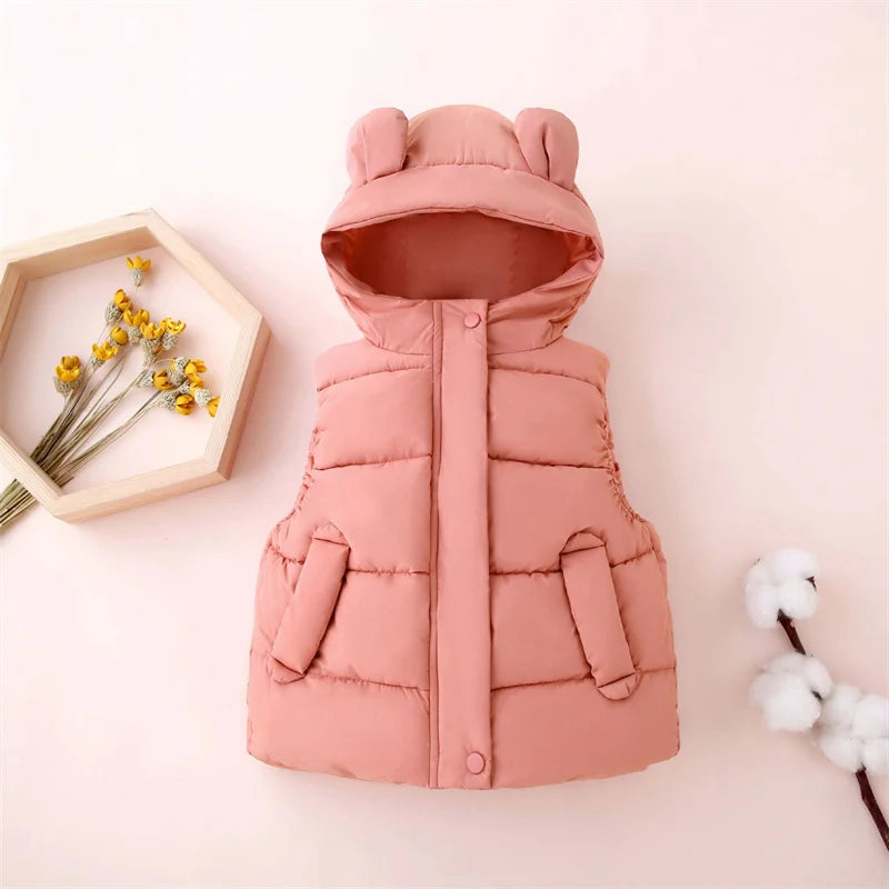 Gilet chaud à capuche rose