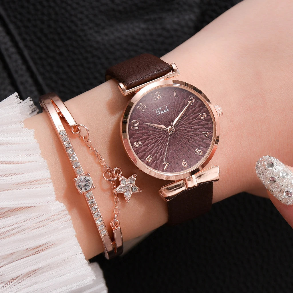Montre à quartz décontractée en cuir marron pour femmes