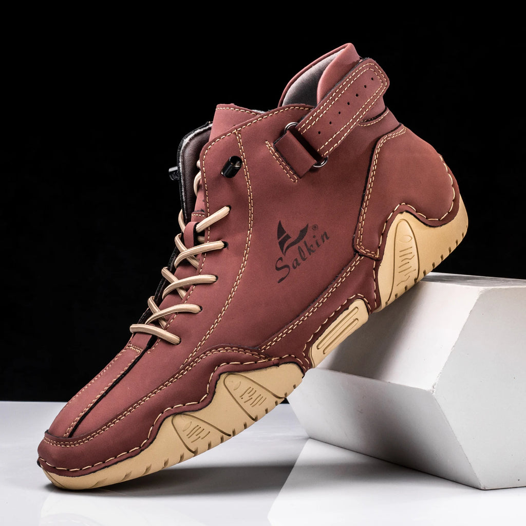 Bottines en cuir bordeaux