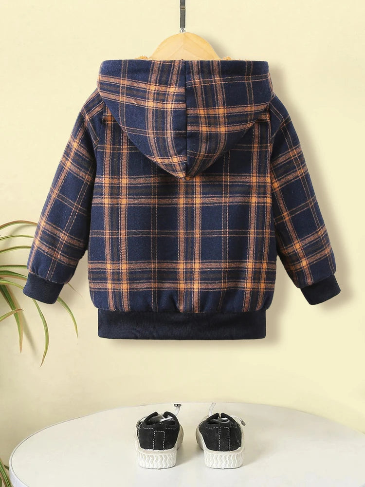 Dos Manteau à Capuche en Velours à carreaux