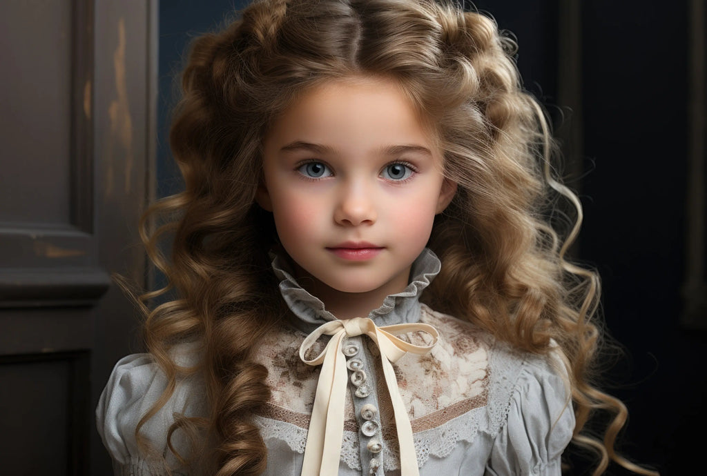 Portrait d'une petite fille en robe victorienne