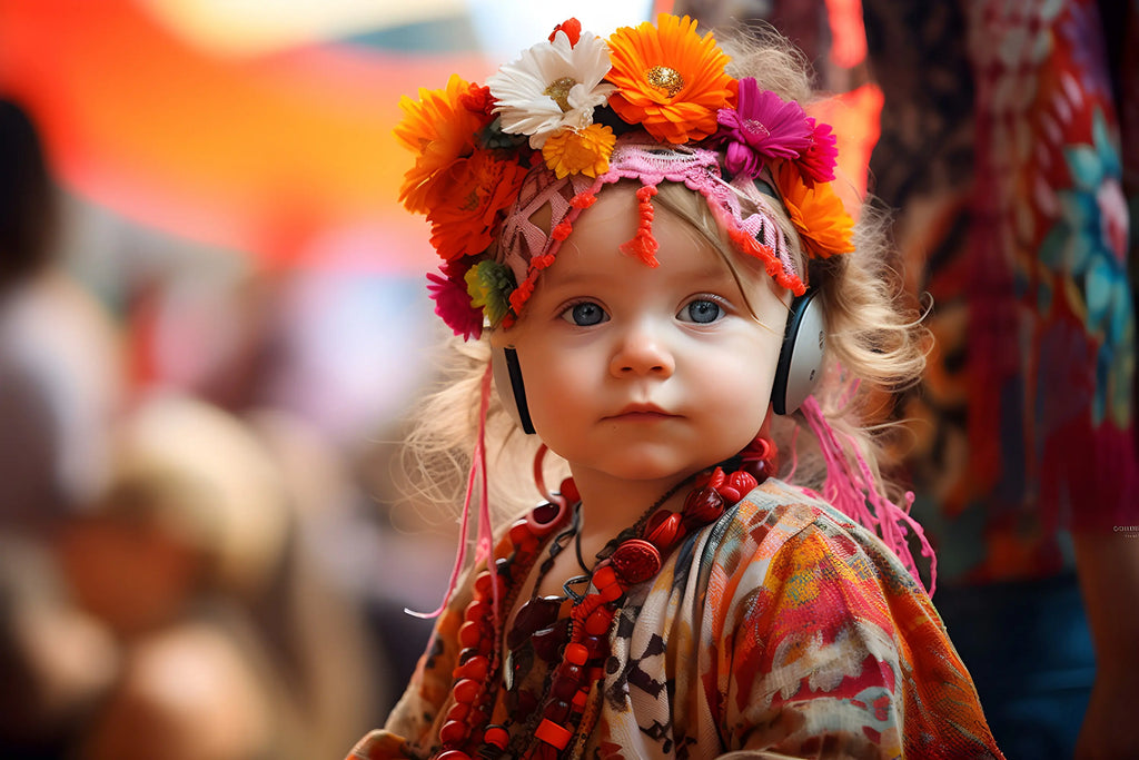 Portrait d'un bébé hippie lors d'un festival de musique