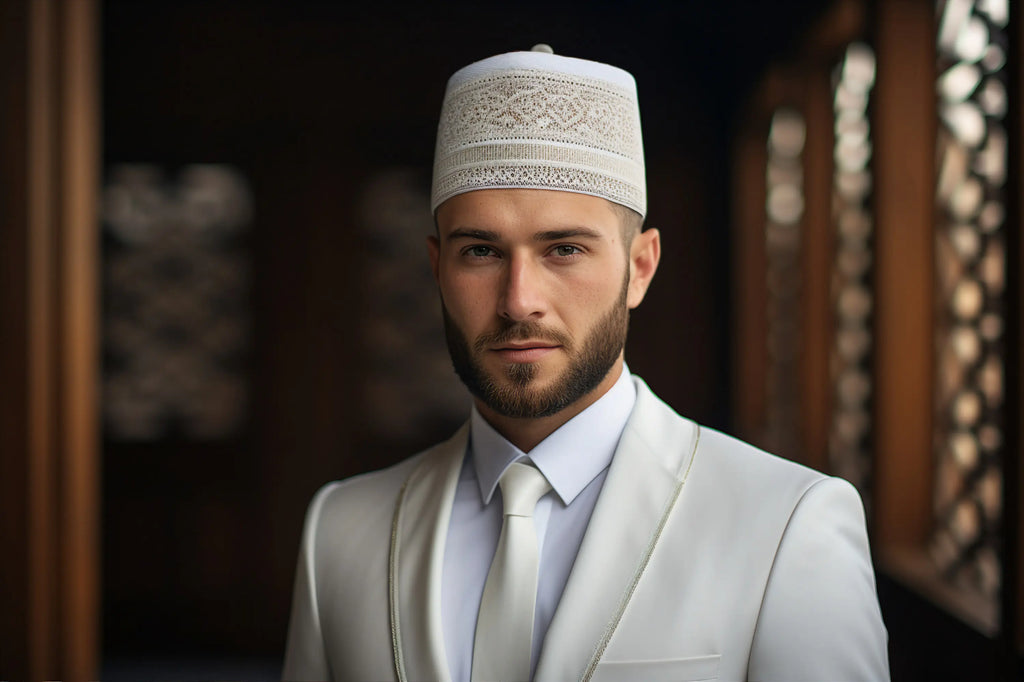 Portrait d'un jeune homme arabe portant des vêtements religieux