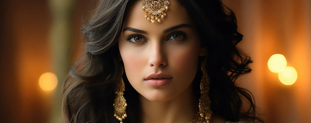 Portrait d'une femme orientale portant une tenue et des bijoux traditionnels